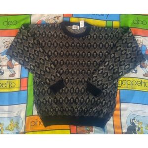 Vintage Cozy Grandpa Sweater black white large